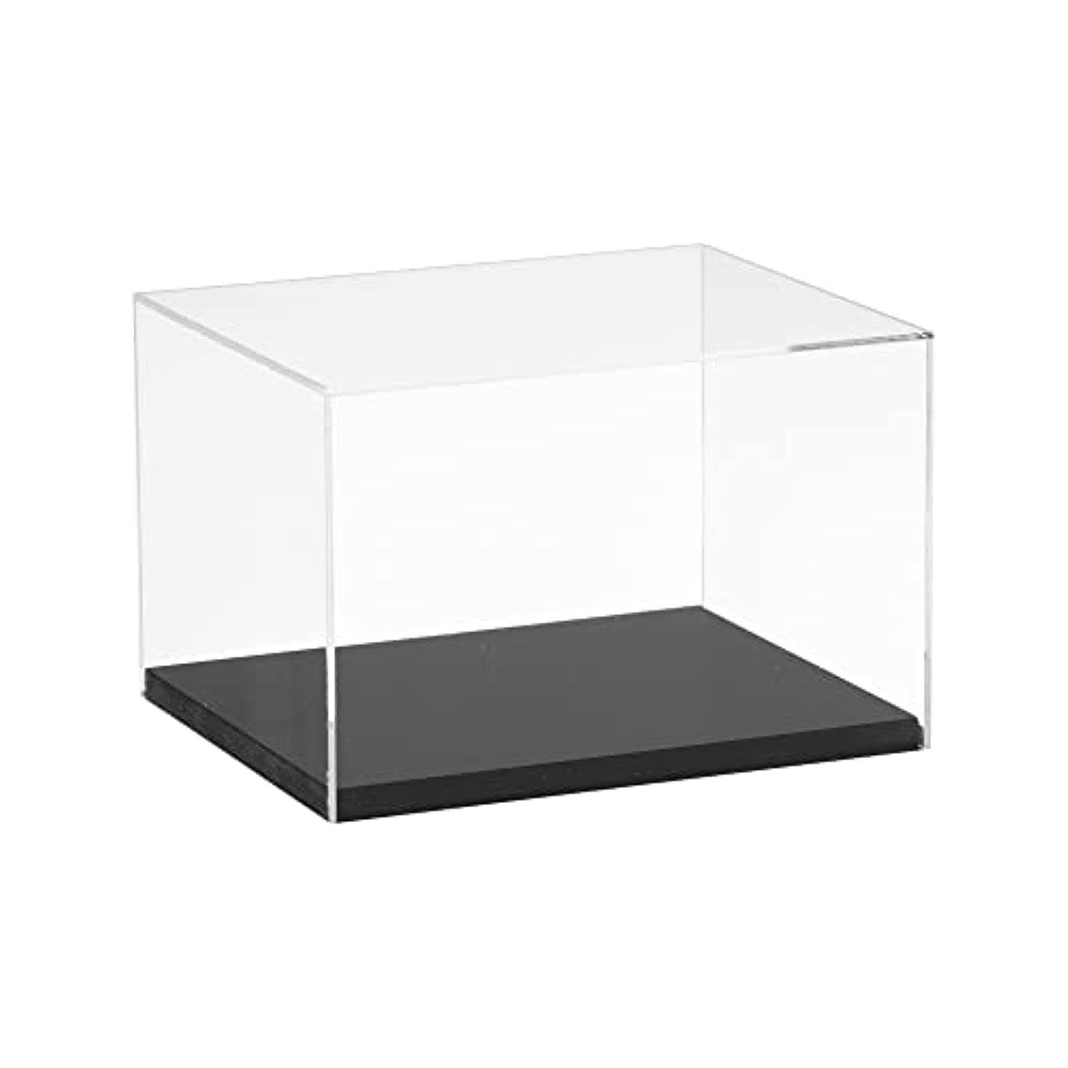 LAMSIT IBDAA Clear Acrylic Display Box with Black Wood Base Transparent Showcase for toys, Collectibles Dustproof Protection Store (18L x 15W x 12H cm) (Small)