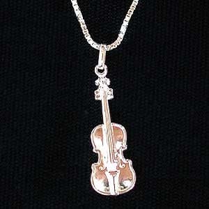 Sterling Silver Violin Pendant Necklace with 16" Silver Chain
