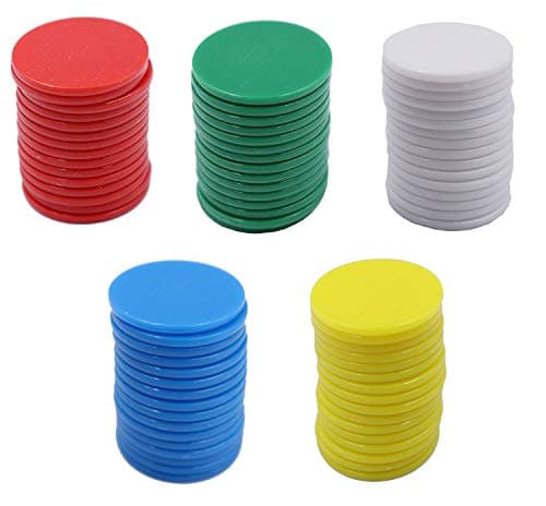 Floranea 100 Pcs Bingo Chips 1 Inch Multi Color Plastic Small Counting Learning Counters Markers Discs Gaming Tokens for Science Math Number Classroom Kids Children Project Games