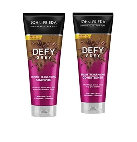 multiple Defy Grey Colour Blending Shampoo ( 250ml) and Defy Grey Colour Blending Conditioner (250ml) Set by John Frieda for Blending Away First Greys in Brunette Hair