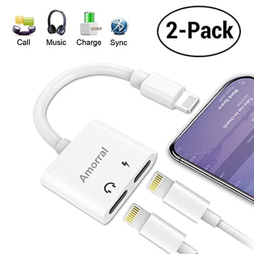 Protty 2Pack Dual Ports Adapter Splitter, 2 in 1 8 pin Headphone Jack Aux Audio & Charger Adapter Cable Connector Compactible for iP7 / 7 Plus / 8/8 Plus/X /Xs MAX/XS/XR(Support Calling + Sync + Music Control + Charge)