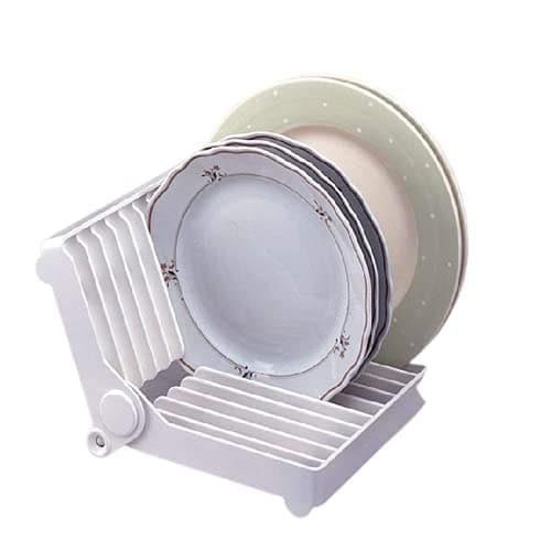 SHREYAGN 12 Slots Folding Plastic Kitchen Dish Rack Stand Plate Holder Drainer Drying Rack Organizer for Bowls Plates