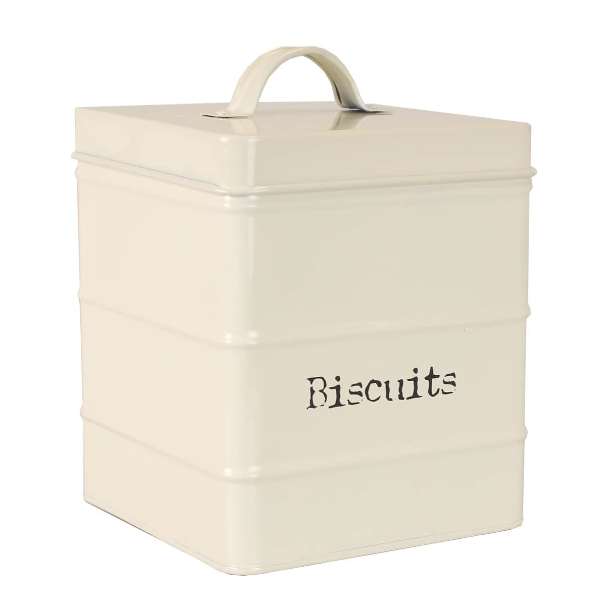 Metal Biscuit Canister With Lid, (Ivory), By Home Basics | Storage Canister For Biscuits and Other Baked Goods | Vintage-Styled Canister For Kitchen Counter