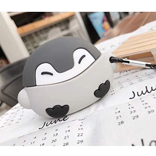 for Airpods Pro Gray Penguin Case Shockproof Silicone Protective Case for Airpod Pro Case with Keychain Cute 3D Cartoon Animal Protector Skin for Airpods Pro Cover Charging Case Protection
