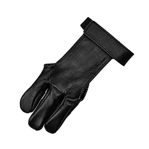 YLS Archery Leather Gloves 3 Finger Glove Finger Protector for Right Hand Hunting Shooting Black