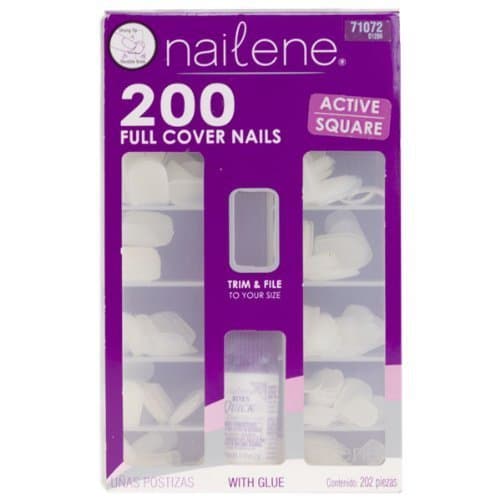 Nailene Full Cover Nails, Active Square, With Glue 200 Nails (Pack of 2)