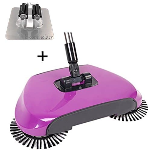 SHINENGkeji 3 in 1 Household Lazy Automatic Hand Push Sweeper Broom 360 Degree Rotating Cleaning Machine Sweeping Tool Without Electricity Dustpan Trash Bin (Purple)