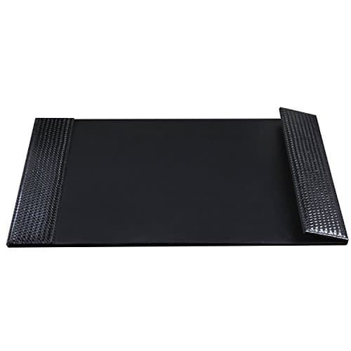 On My Desk 19" x 24" Woven Desk Pad with Smooth Writing Surface and Woven Side Panel Accents with Right Side Magnetic Open/Close Panel, Black (OMD11026B)