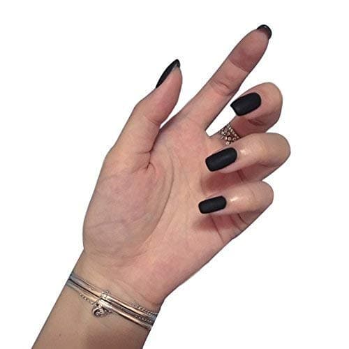 24 Pcs Black False Nails Press On Short Fake Nails with Glue Design Salon Home Matte False Nail Art Tips Black Stick on Nails for Women Girls Party Office Decals