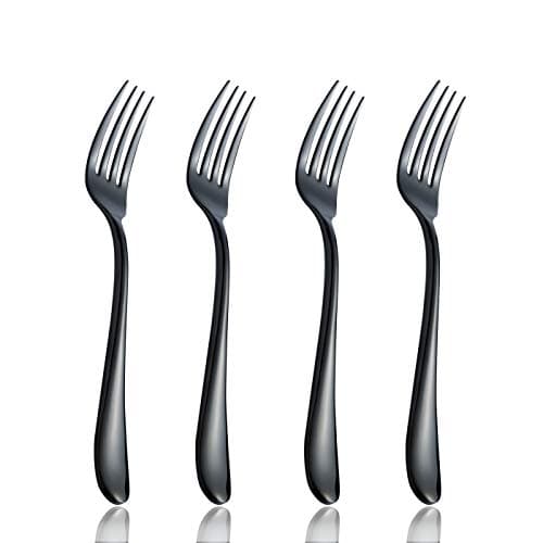 Onlycooker Salad Forks Set 4 Piece, Black Flatware Bulk 18/10 Stainless Steel Heavy Duty Silverware Fork, 6.9-Inch Eating Utensils Table Dessert Fork Service for 4 Mirror Finished, Dishwasher Safe