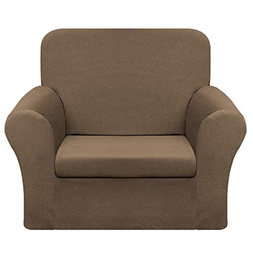 Chelzen Stretch Sofa Covers Living Room 2-Piece Couch Covers Striped Furniture Protectors Spandex Fabric Dog Sofa Slipcovers (Sofa, Light Gray)