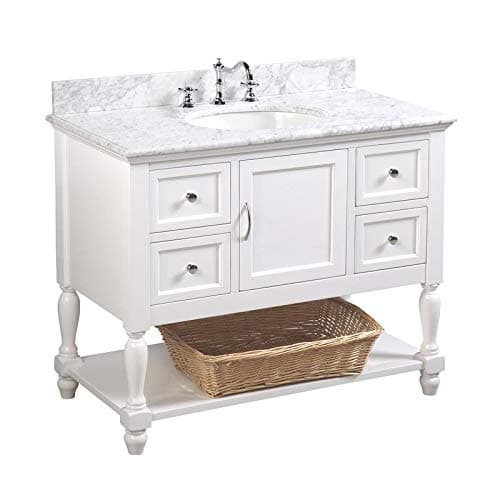 Beverly 42-inch Bathroom Vanity (Carrara/White): Includes White Cabinet with Authentic Italian Carrara Marble Countertop and White Ceramic Sink