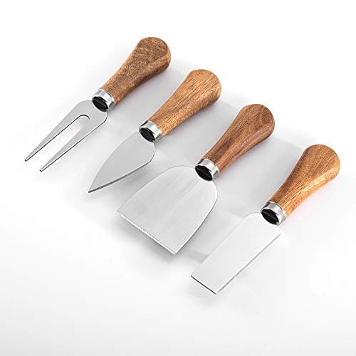 BSSRC 4 Piece Cheese Knives Set with Wooden Handle, Mini Steel Stainless Cheese knife set for Charcuterie and Cheese spread, Perfect for Cheese Slicer and Butter Cutter