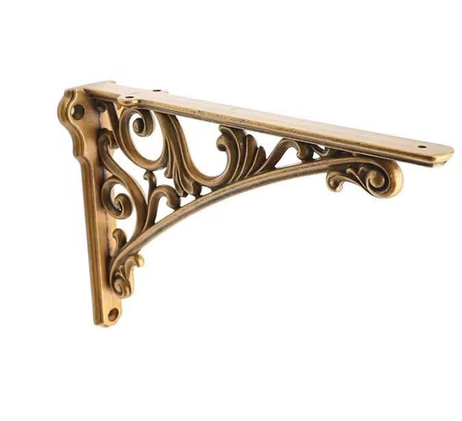 Decorative Shelf Bracket 6 inch, Antique Brass Shelf Brackets for Shelving, Heavy Duty Vintage, DIY Projects, Hardware Included, 2 Pack, 5.9x4.17x1.73 inch,Baroque Style