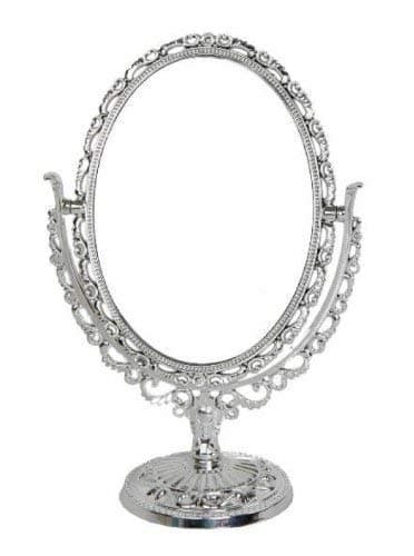 Standing Mirror Oval in Antique/Romantic Look (Silver) Cosmetic Mirror