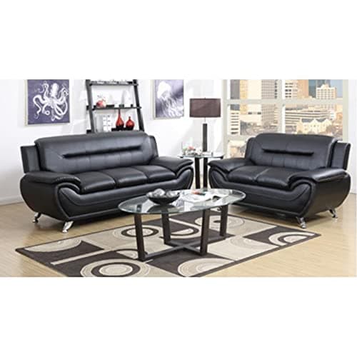 Fabrique Visionary 3+2 Leatherette 5 Seater Sectional Sofa Set | Luxurious & Comfortable Furniture for Home Office & Living Room | 4 Year Warranty | Easy to Move with Stainless Steel Legs | Black