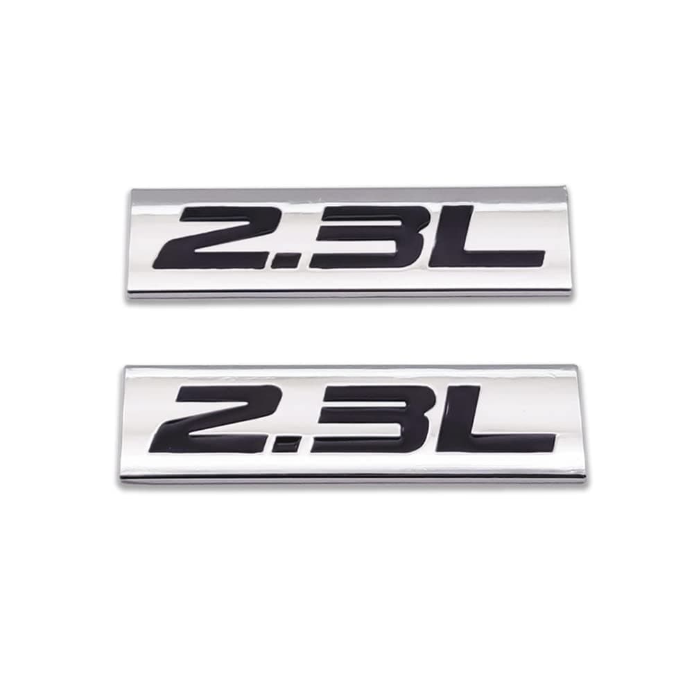 2X Chrome Metal 2.3L Logo Car Emblem Premium 3D 2.3 V4 Badge Auto Door Fender Sticker Side Wing Decal (2.3L,Silver&Black)