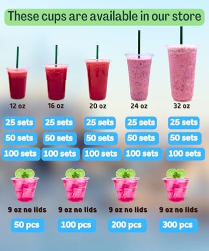 24 oz clear plastic cups with lids & straws