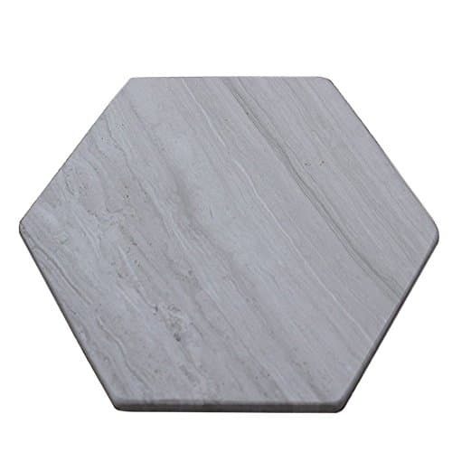 Marbleobject Hexagon 6'' Wood Look Gray Marble Flat Valet, Key, Jewelry, Wallet Tray