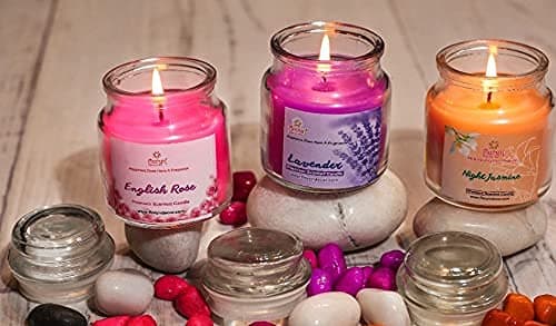 Floryn Decor Scented Glass Jar Candle | Pack of 3 | Scented Jar Candle (Lavender, Jasmine & Rose)