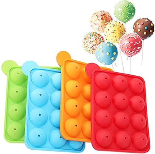 Kisweet 2 Sets 12-Capacity Silicone Lollipop Mold 12-Cavity Round Chocolate Hard Candy Cake Pop Mold