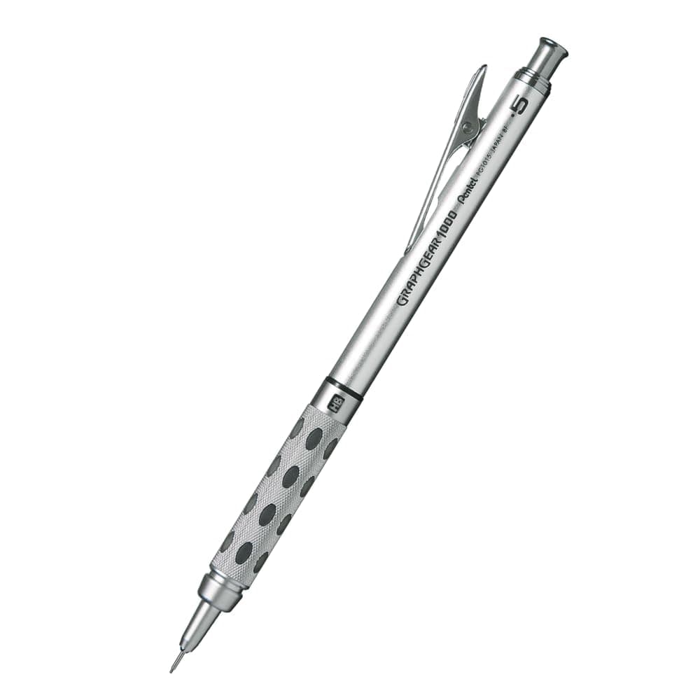 GraphGear 1000 0.5 Mm Mechanical Drafting Pencil | Metal Clip With Retractable Mechanism | Dual Metal & Rubber Grip | Pack Of 1 | Silver & Black (PG1015)