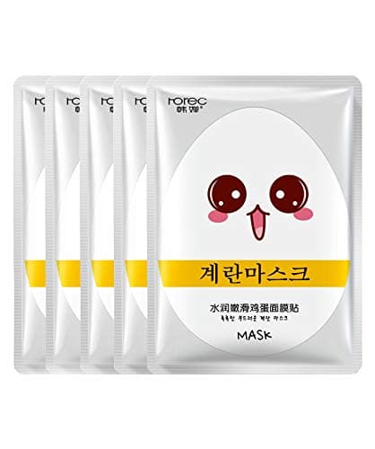 Natural Egg Infused Premium Cute Face Sheet Masks - Best Value - 5 Pack (Kawaii Egg)
