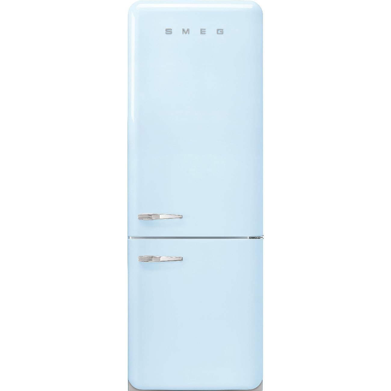 FAB38 Retro Style Refrigerator with Bottom Freezer – Made in Italy – Multiflow Cooling – LED Lighting – Glossy Finish – 3 Adjustable Glass Shelves - Pastel Blue
