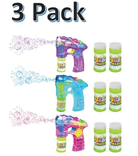 CUZAIL Bubbles Set with LED Light Up and Sound - 3 Pack Bubble Guns - 7" Bubble Guns and Bubble Bottles - Batteries Included - Party Favors Supplies Bubble Blast Set - Beach, Pool Party Fun
