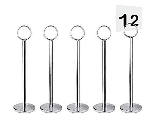 Tiger Chef Silver Table Number Holder Table Number Stands Place Card Holders Menu Holder, Sturdy Quality 12 inch (5, 12 inches)