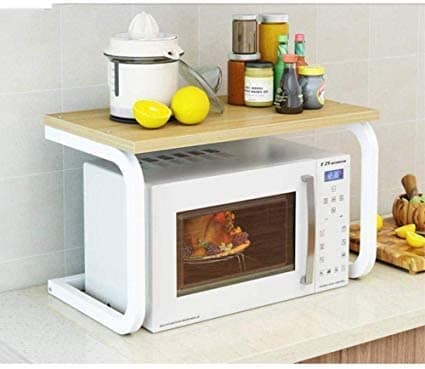 Indian Decor. 71600 Microwave Wood Shelf Stand Storage Organizer - Efficient Kitchen Space-Saving Solution for Neat and Organized Microwave Storage (52x38 Cm)