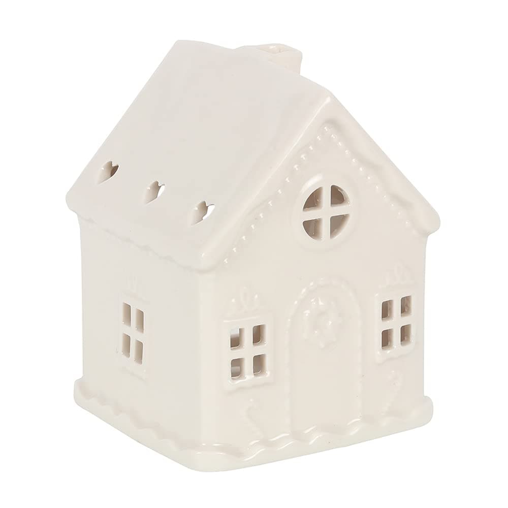White Ceramic Tea Light Candle Holder Gingerbread House Design Home Ornament Decoration Tealight