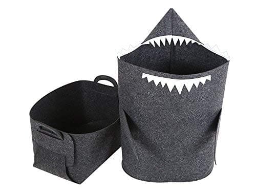 Kids†Laundry Hamper Basket Storage & Bin Bag Tote with Handles - Shark & Box Set Made of Premium Quality Felt, Non-Woven, Eco-Friendly, Collapsible, Foldable & Multi-Functional - Dark Gray