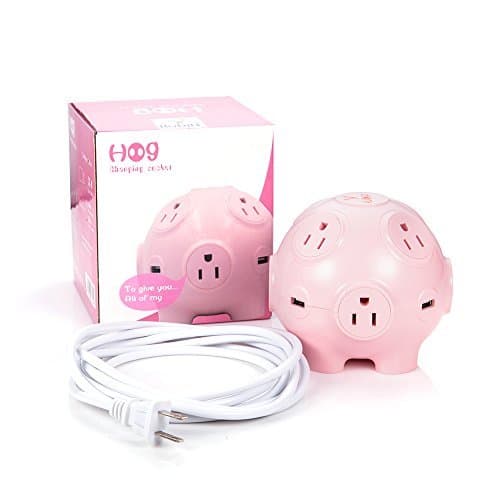 Cool USB Charging Station with Power Strip 4 USB 8 AC Outlets and 10 Ft Cable 2000W High Power Cute Pig Toy 3D Cube Housing Fireproof Smart Charging for Home Use Gift Choice for Lady and Kids