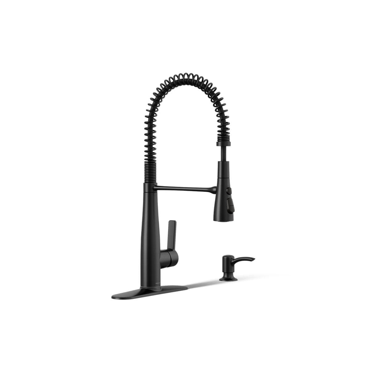 K-REC22745-SD-BL Semi-Professional Kitchen Sink Faucets with Soap Dispenser, Commercial Kitchen Faucets with Pull Down Sprayer, Matte Black
