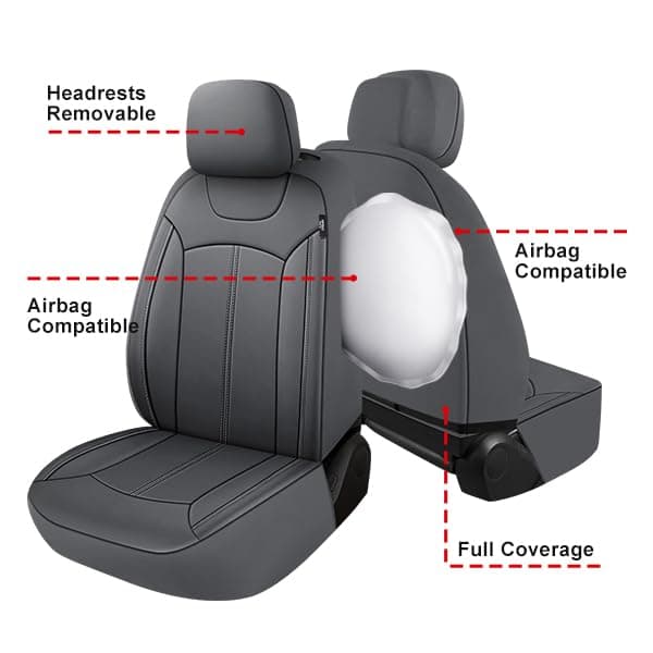 Premium Leather Car Seat Covers Full Seats, Waterproof Front Seat Covers and Split Rear Bench Seat Covers for Cars,Universal Automotive Interior Covers for Sedan SUV Truck Van Pick-up,Gray
