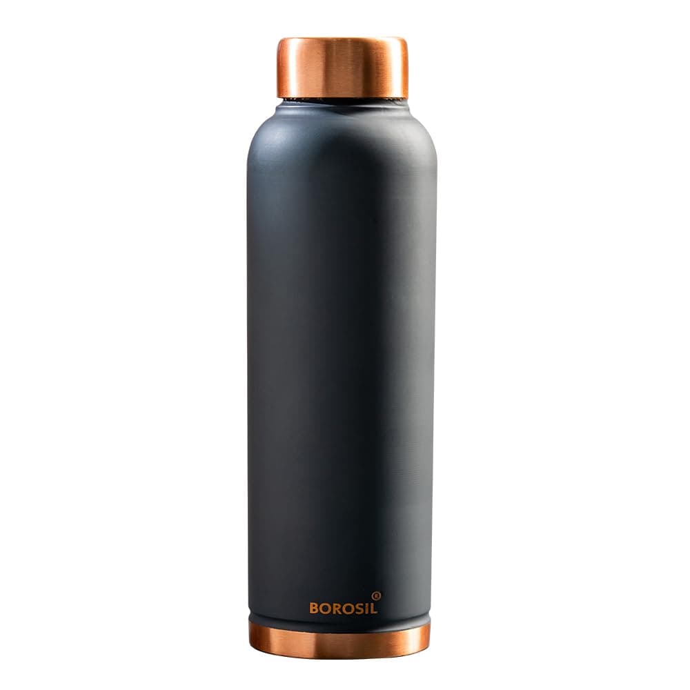 Borosil Colour Copper bottle 1 Litre, Grey 100% Pure Copper, BPA Free & Leakproof with Anti-Oxidant Properties of Copper, for Home, School & Office