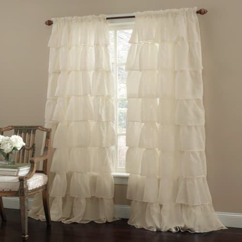 Cream 63" Long Gypsy Shabby Chic Ruffled Window Curtain Panel