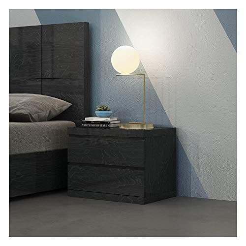 Whiteline Contemporary Modern Anna High Gloss Night Stand with Full Extension Drawers, Large, White