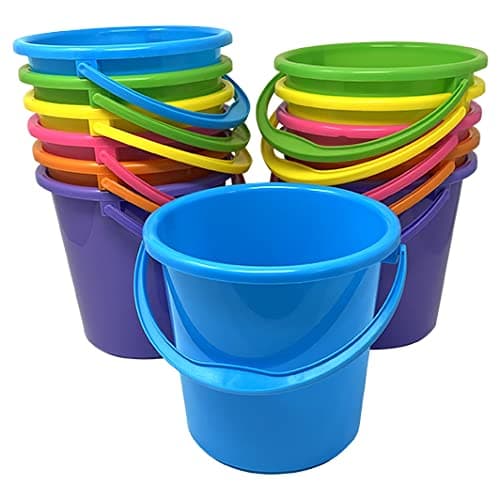 Podzly 12 Pack Beach Pails Sand Buckets - 7" Large Beach Pails with Handles for Kids - Colorful Beach Toys for Sand Molds & Castles - Great Sand Buckets - Fun and Learning Accessory for Kids!
