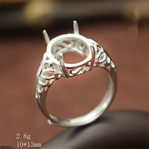 MFMei 1pc Sterling Silver Ring Blank, Adjustable Oval Cabochon Ring Base (JT004S)