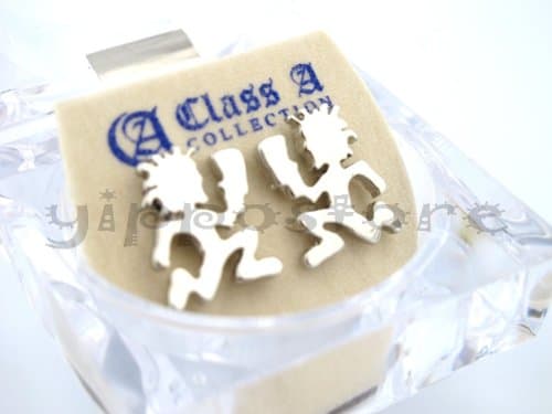 Hatch Man Psychopathic Silver Tone Stud Hip Hop Bling Earrings