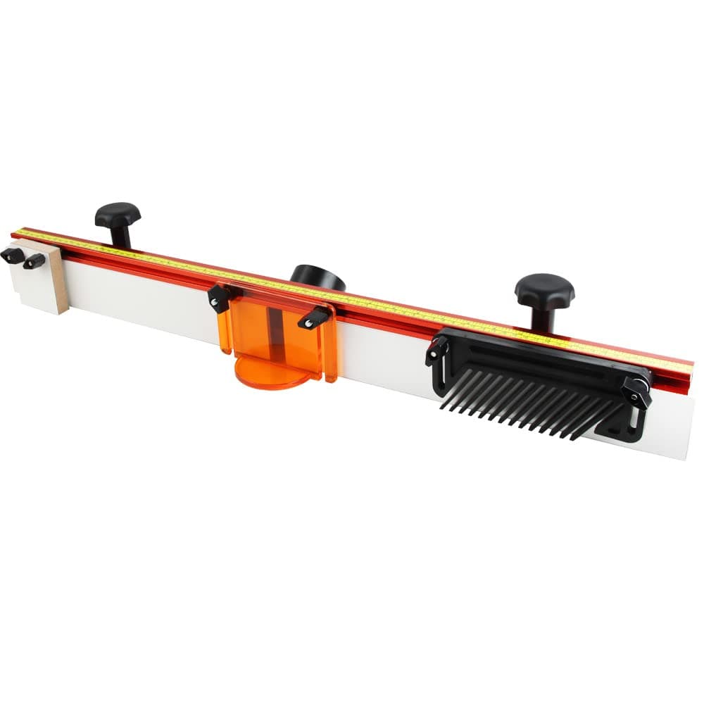 32 Inches Long Router Table Fence System with Feather Board, Bit Guard, Adjustable Stop and Dust Port