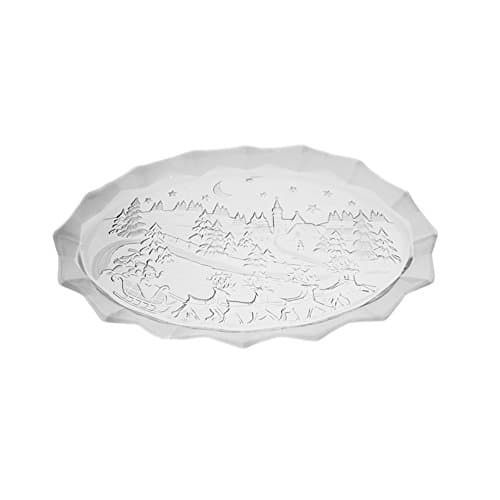 Oval Glass Christmas Decor Serving Tray Platter Winter Theme