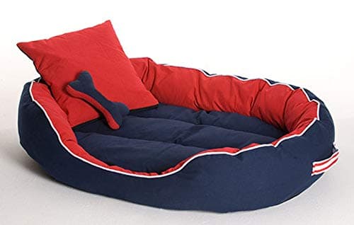 PETSHUB Elite Dog Bed & Cat Bed Ultra Soft Red & Blue Reversible with 2 Extra Pillows (Export Quality)-XXL