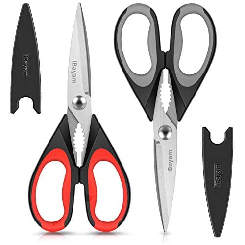 iBayam 2-Pack Kitchen Shears - Heavy Duty Meat Scissors, Dishwasher Safe Cooking Scissors, Multipurpose Stainless Steel Sharp Utility Food Shears for Chicken, Poultry, Fish, Herbs