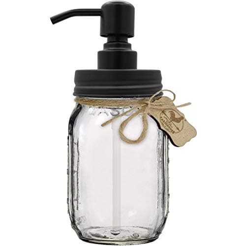 Mason Jar Soap Dispenser - Kitchen Soap Dispenser, Dish Soap Dispenser - Farmhouse Decor Hand Soap Dispenser for Bathroom or Lotion Dispenser (16 Oz, 304 Stainless - Rustproof Black Pump)