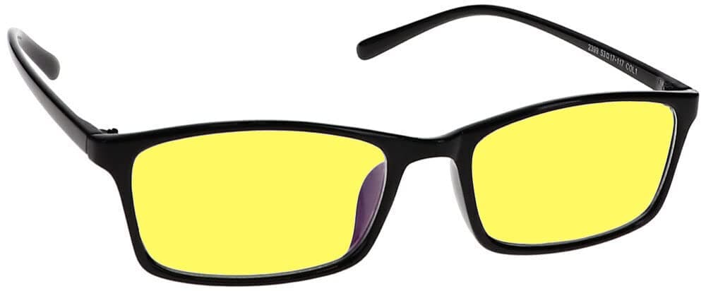 Night Driving Glasses with Canary Yellow Polycarbonate Double Sided Anti-reflective Coating, Scratch Coating and UV Protection - Plastic Frame - Spring Hinges - 53/17/117mm