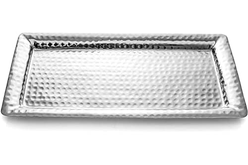 Monarch Abode 40308 Hand Hammered Tray Platter, Metal, Nickel