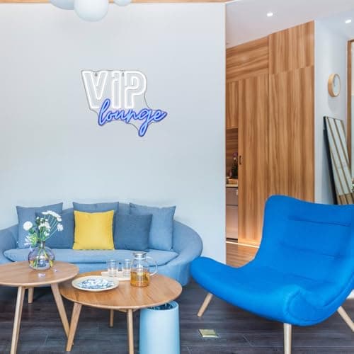 – VIP Lounge Neon Signs for Wall Decor LED Neon Light for Room Decor VIP Light up Sign with USB Powered for Home Decor,Hotel,Club,Cafe,Bar,Office,Shopping Mall (white&blue)